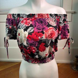 DYNAMITE Floral Off The Shoulder Crop Top Ties Small